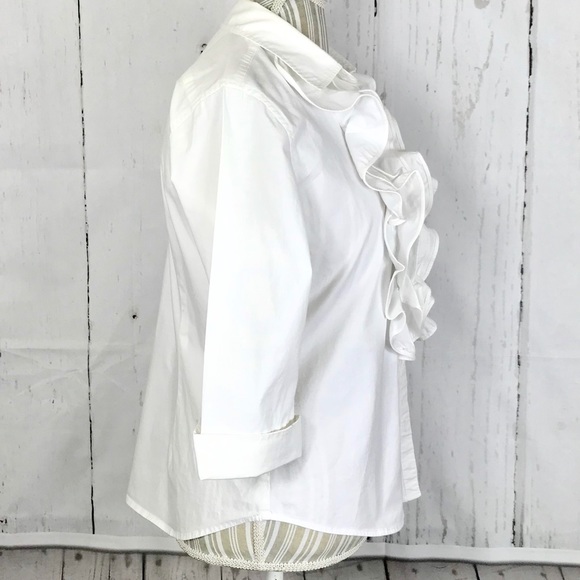 Luciano Dante Womens White Ruffle Button front Top - Picture 4 of 5